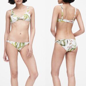 Vitamin A Luciana Bikini Bottom In White Green Leaves